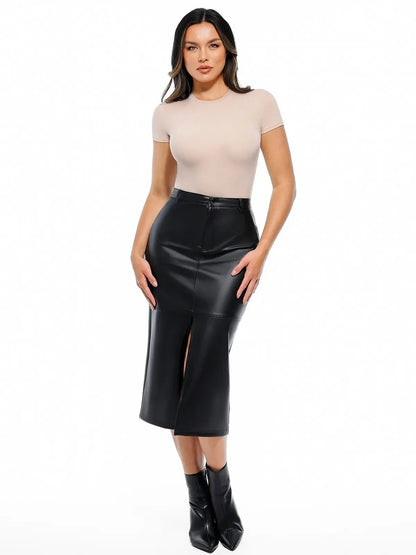 Sculpted Faux Leather Contour Skirt