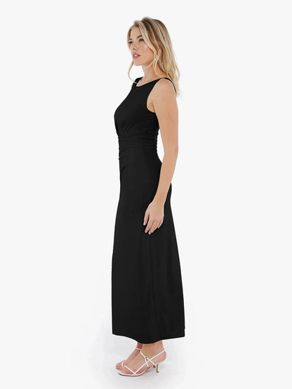 Shapewear Boatneck Draped Sculpting Maxi Dress