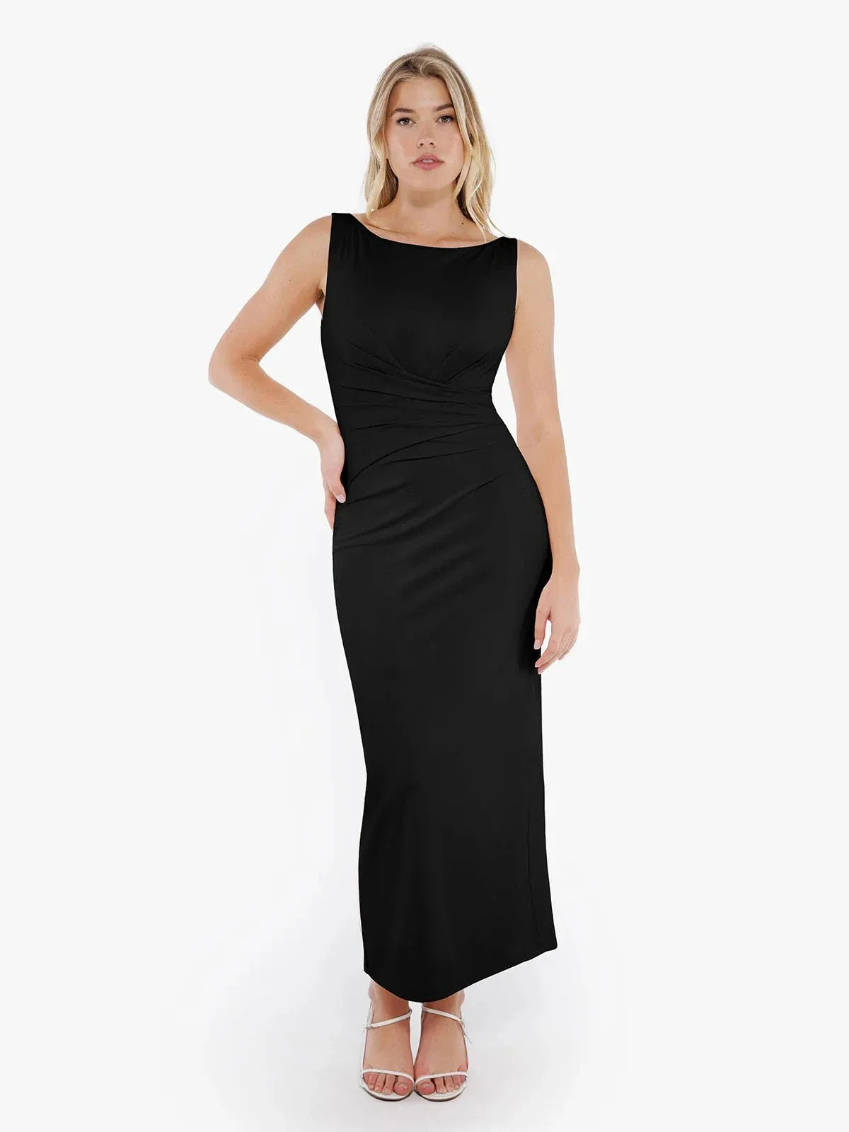 Shapewear Boatneck Draped Sculpting Maxi Dress