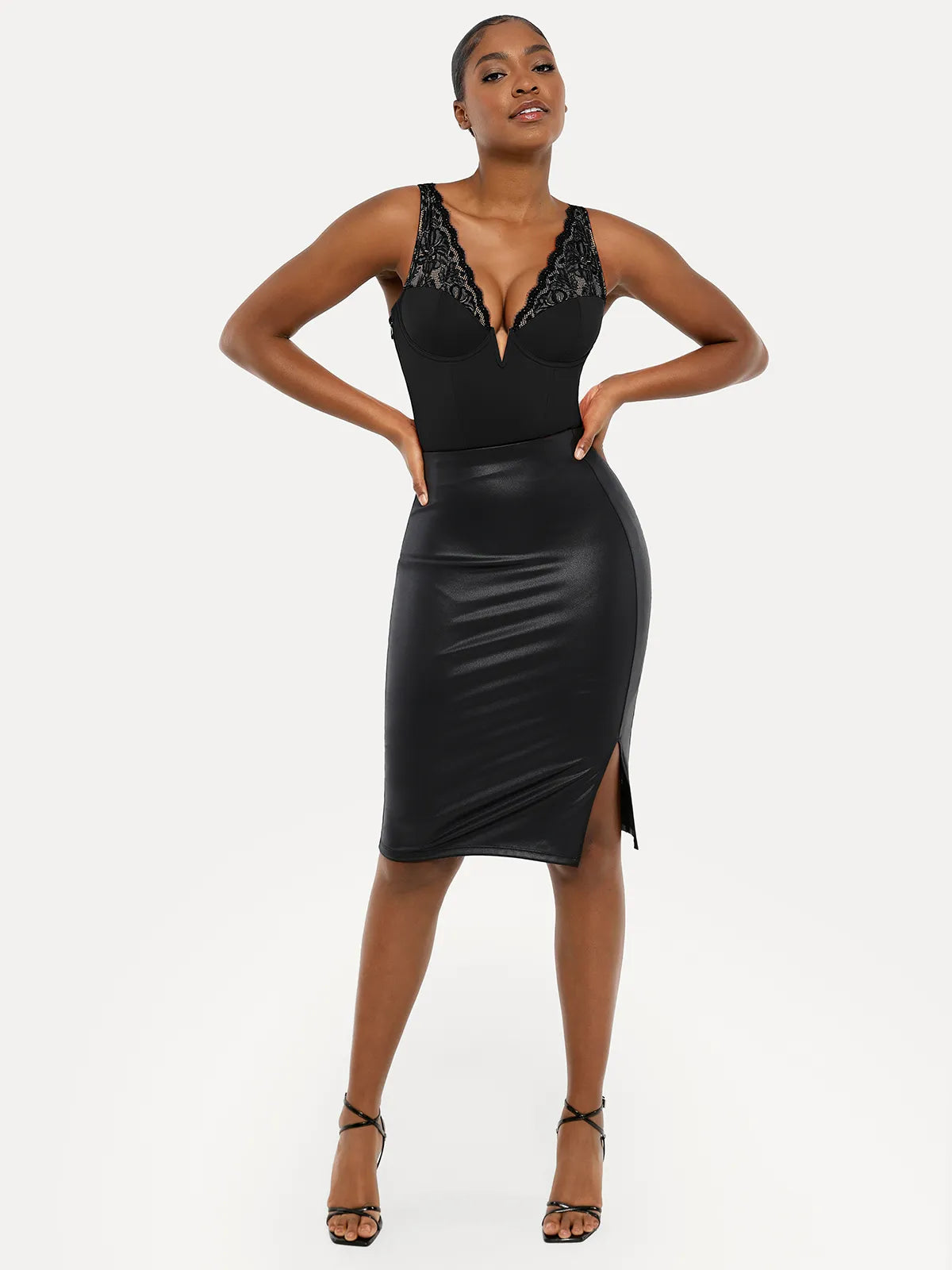 Shapewear Deep V-Neck Sculpting Lace Inset Bodysuit