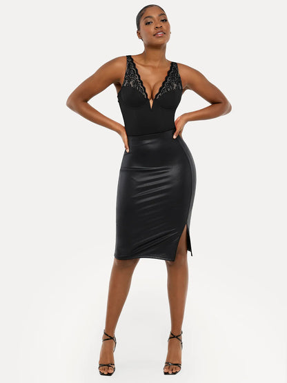 Shapewear Deep V-Neck Sculpting Lace Inset Bodysuit