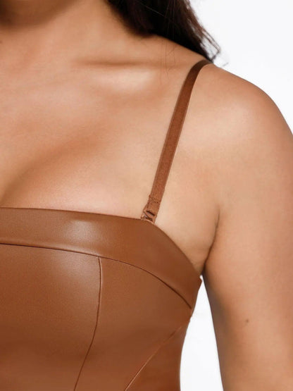 Shapewear Faux Leather Corset Jumpsuit Set