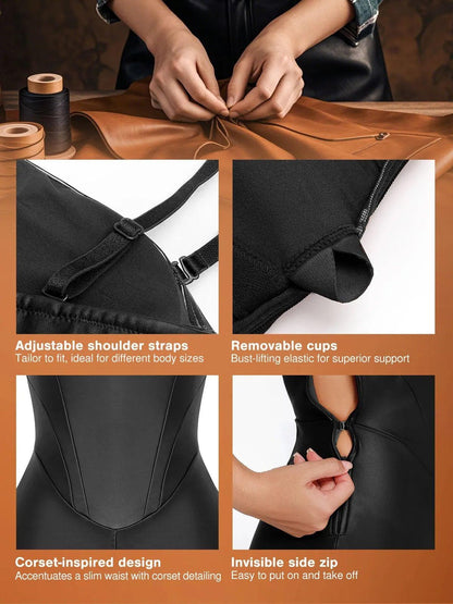 Shapewear Faux Leather Corset Jumpsuit Set