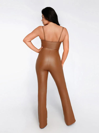 Shapewear Faux Leather Corset Jumpsuit Set