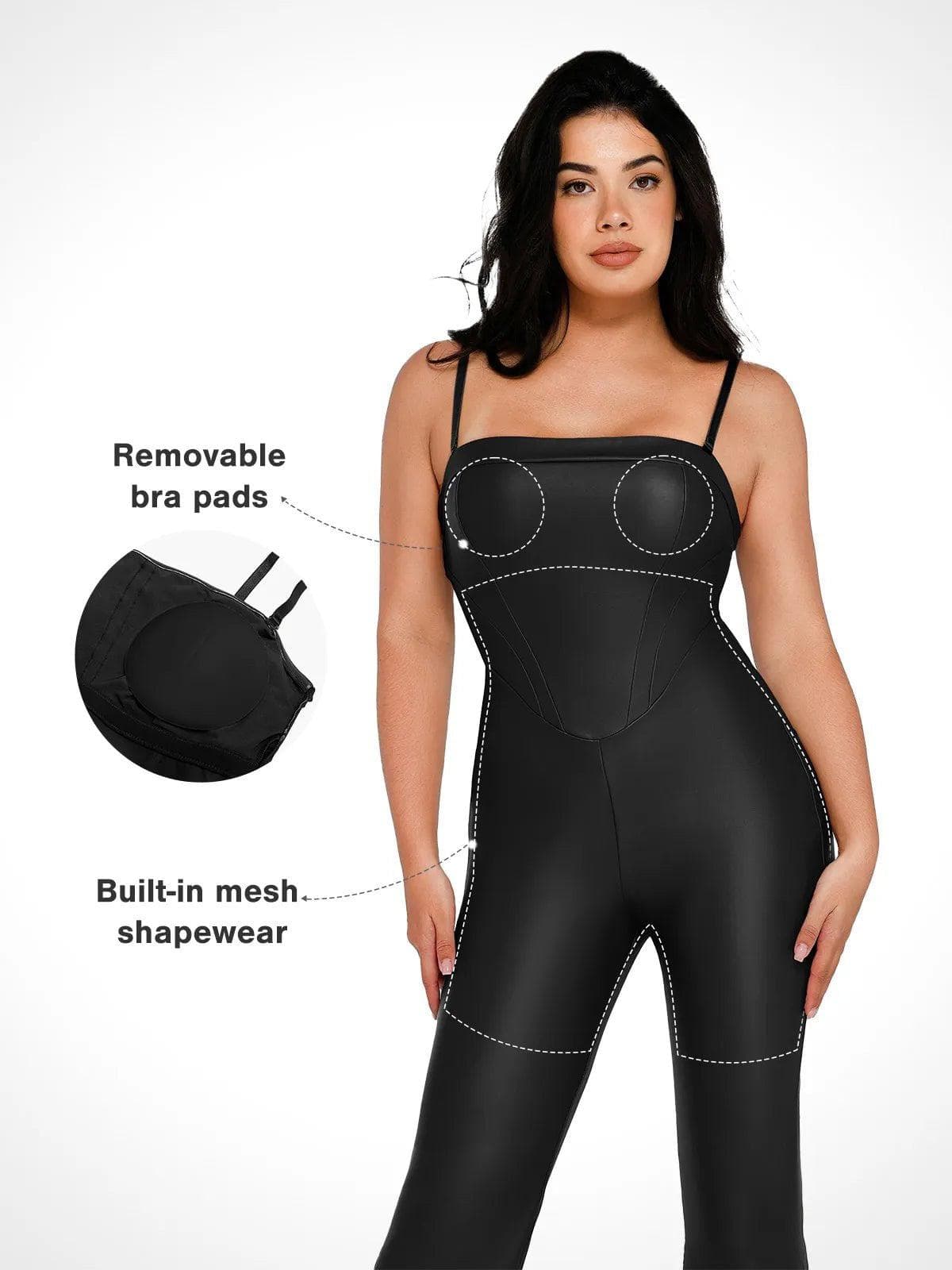 Shapewear Faux Leather Corset Jumpsuit Set