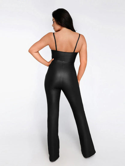 Shapewear Faux Leather Corset Jumpsuit Set