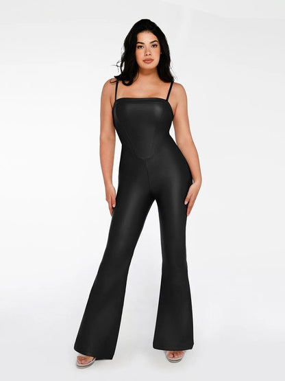 Shapewear Faux Leather Corset Jumpsuit Set