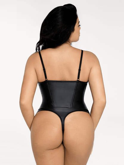 Shapewear Faux Leather Hourglass Cutout Corset Bodysuit