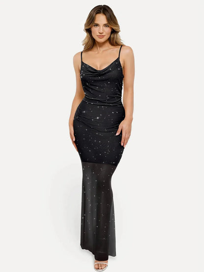 Shapewear Heat-Set Crystal Mesh Slimming Maxi Slip Dress