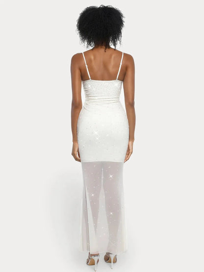 Shapewear Heat-Set Crystal Mesh Slimming Maxi Slip Dress