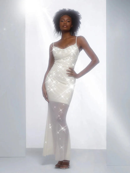 Shapewear Heat-Set Crystal Mesh Slimming Maxi Slip Dress For Insiders