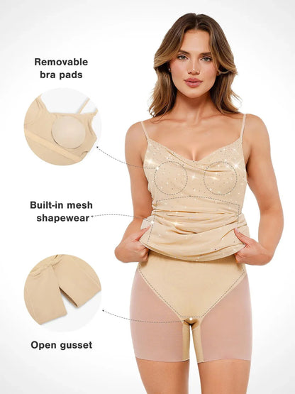 Shapewear Heat-Set Crystal Mesh Slimming Maxi Slip Dress For Insiders