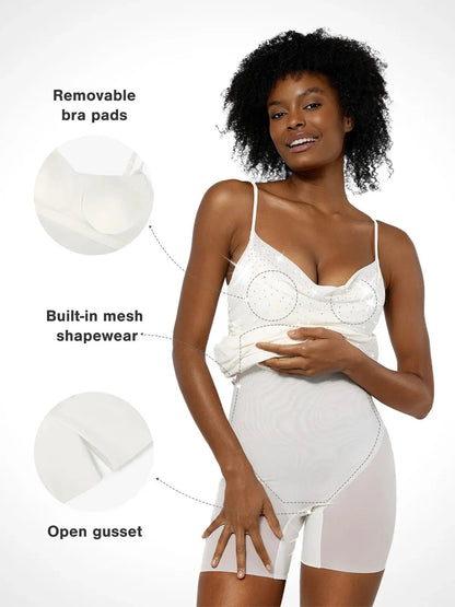 Shapewear Heat-Set Crystal Mesh Slimming Maxi Slip Dress For Insiders