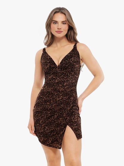 Shapewear Leopard Sculpting Side Slit Mini Dress