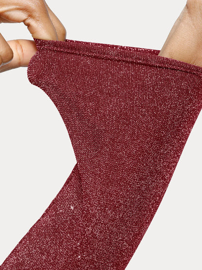 Shapewear Metallic Knit Long Sleeve Slimming Bodysuit