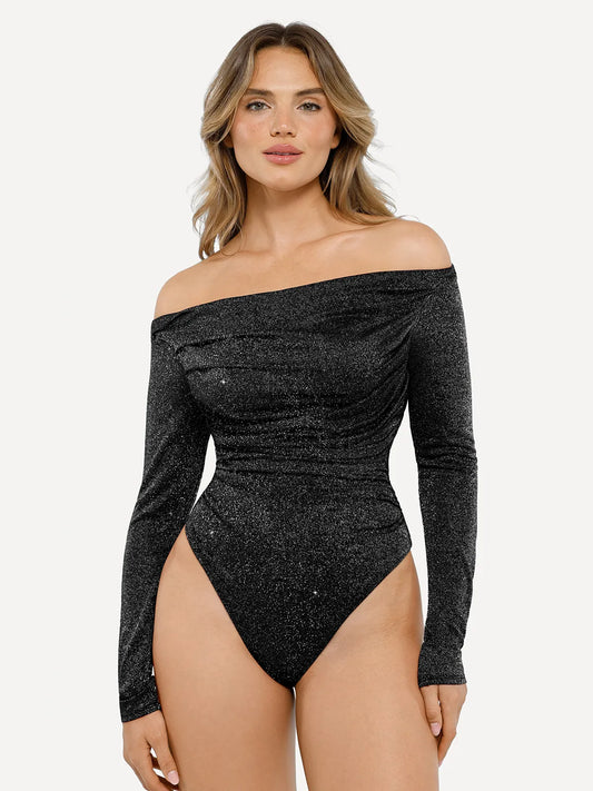 Shapewear Metallic Knit Long Sleeve Slimming Bodysuit