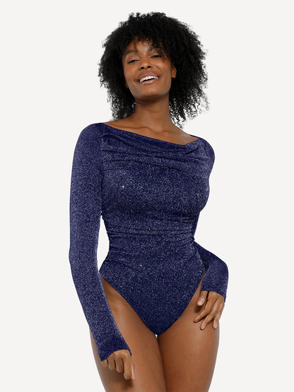 Shapewear Metallic Knit Long Sleeve Slimming Bodysuit