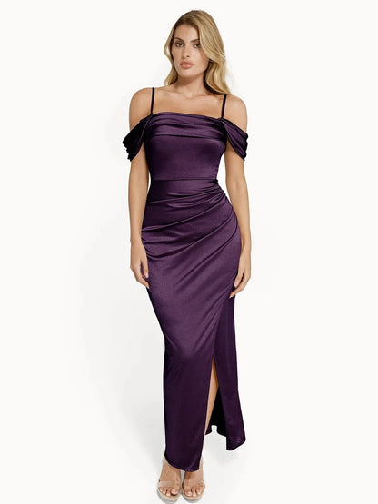 Shapewear Off Shoulder Shine Ruched Sculpting Maxi Dress