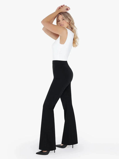 Shapewear Padded Shoulder Slimming Bodysuit Flare-Leg Pants Set