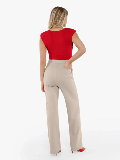 Shapewear Padded Shoulder Slimming Bodysuit Wide-Leg Pants Set