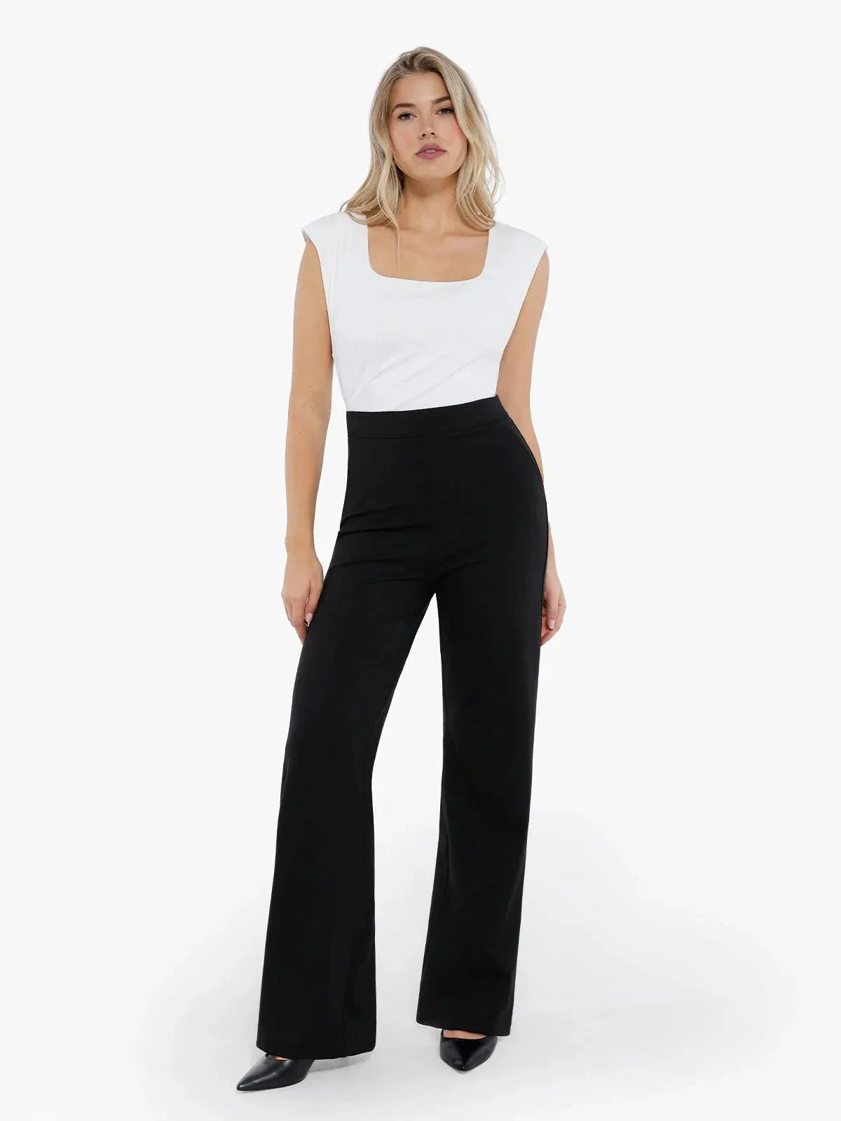 Shapewear Padded Shoulder Slimming Bodysuit Wide-Leg Pants Set