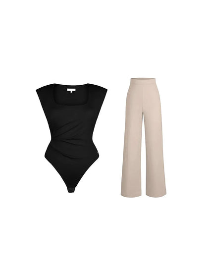 Day To Night Set Solid Sculpting Bodysuit Built-in Shapewear Pants