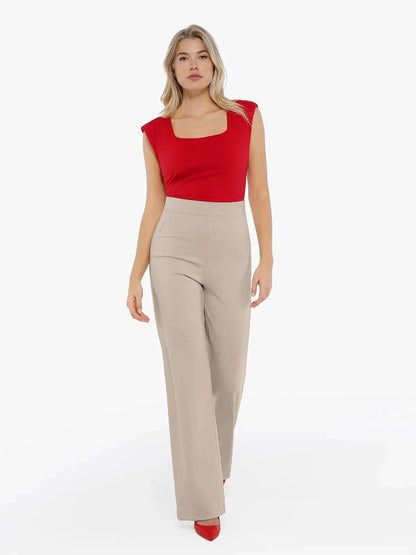 Shapewear Padded Shoulder Slimming Bodysuit Wide-Leg Pants Set
