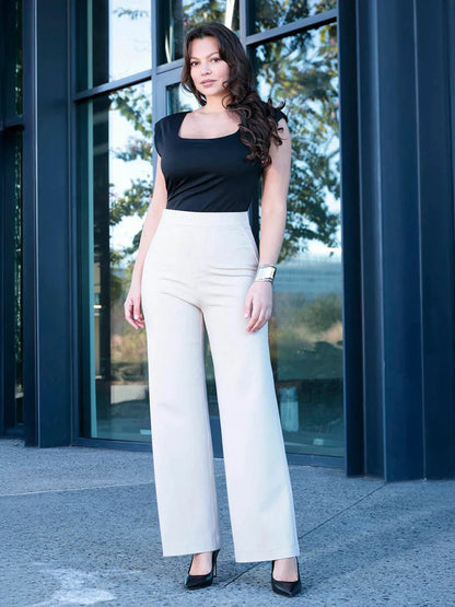 Shapewear Padded Shoulder Slimming Bodysuit Wide-Leg Pants Set