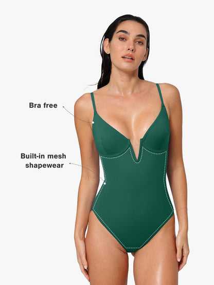 Shapewear Slimming One-Piece Swimsuit Mesh Coverup Set
