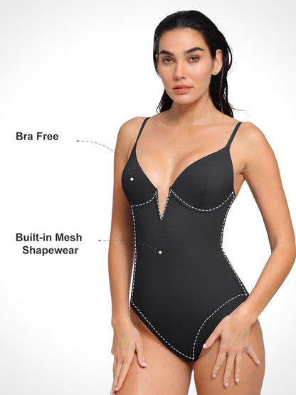 Shapewear Slimming One-Piece Swimsuit Mesh Coverup Set