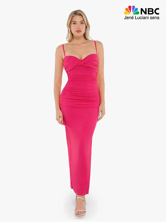 Shapewear Ruched Bias Twist Tummy Control Maxi Dress