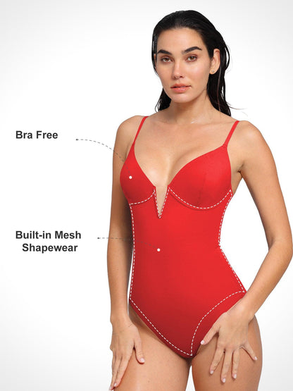 Shapewear Slimming One-Piece Swimsuit Mesh Coverup Set