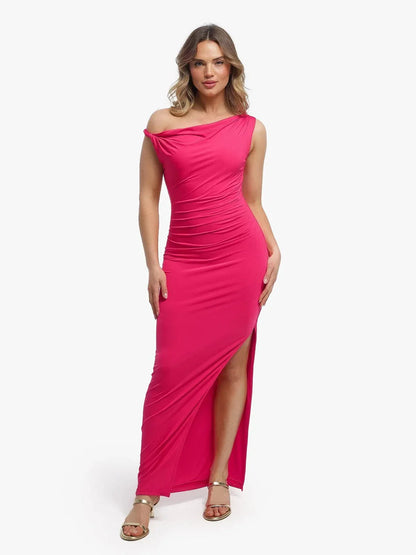 Shapewear Solid Cowl Neck Ruched Sculpting Maxi Dress