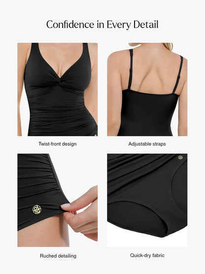 Shapewear Twist Front Ruched Sculpting Swimsuit