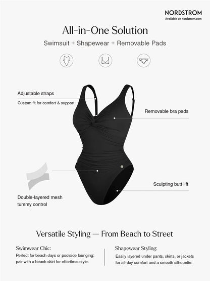 Shapewear Twist Front Ruched Sculpting Swimsuit
