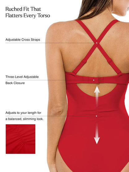 Twist & Shirred Sculpting One-Piece with Removable Straps