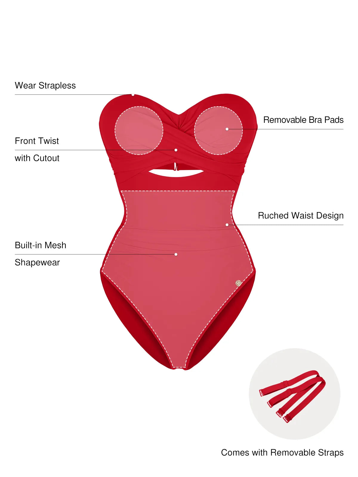 Twist & Shirred Sculpting One-Piece with Removable Straps