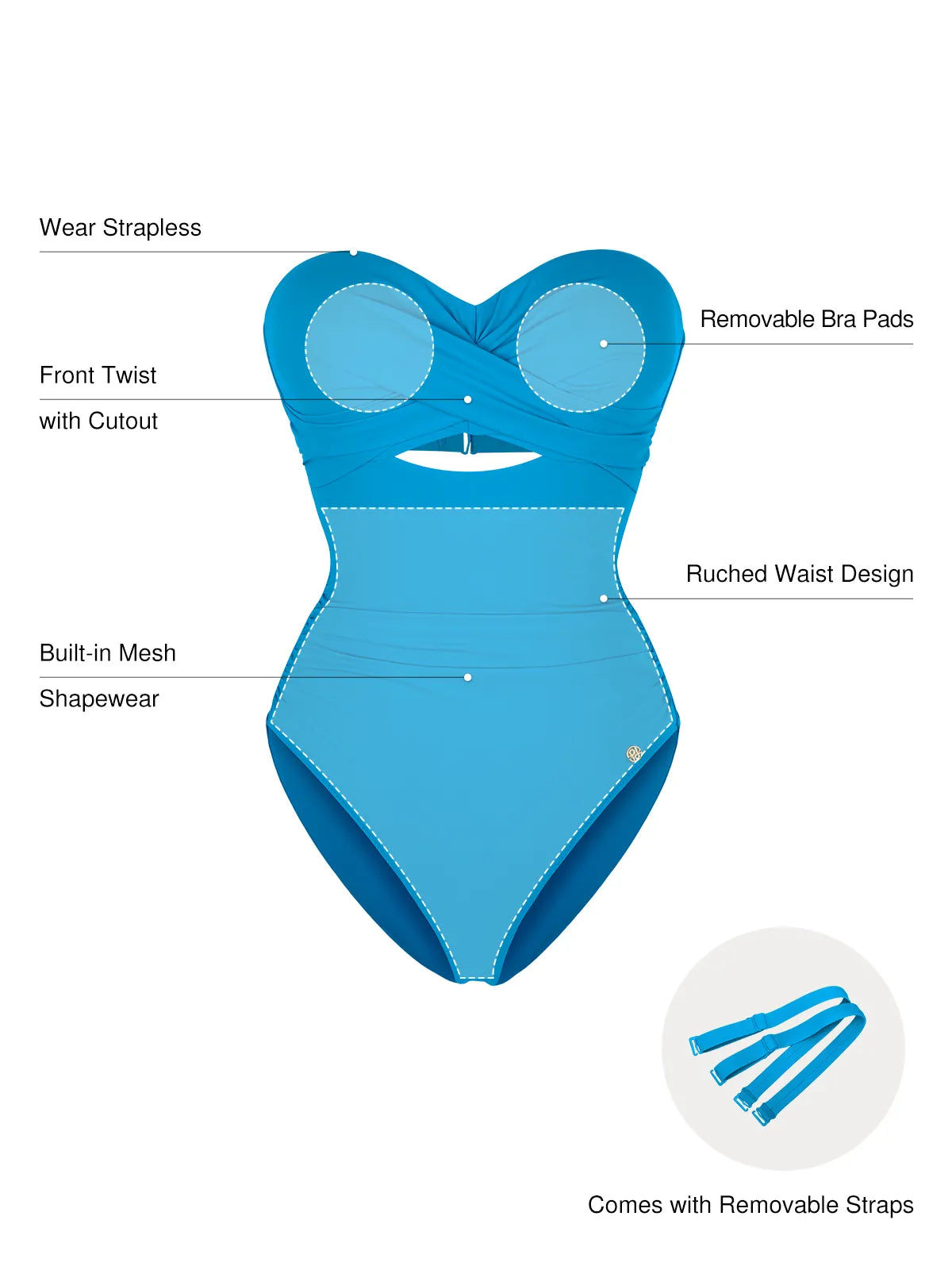 Twist & Shirred Sculpting One-Piece with Removable Straps