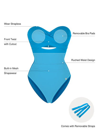 Twist & Shirred Sculpting One-Piece with Removable Straps
