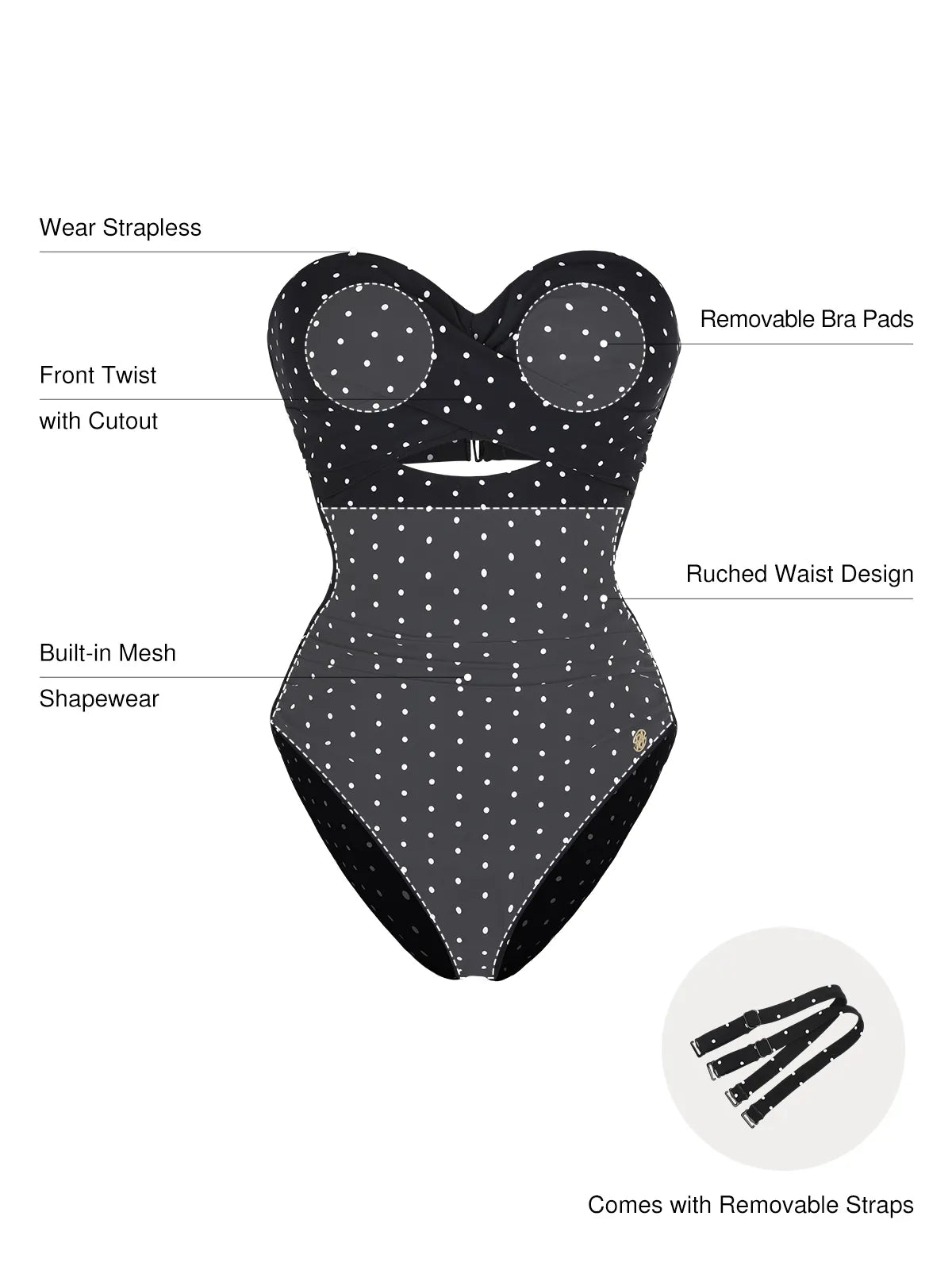 Twist & Shirred Sculpting One-Piece with Removable Straps