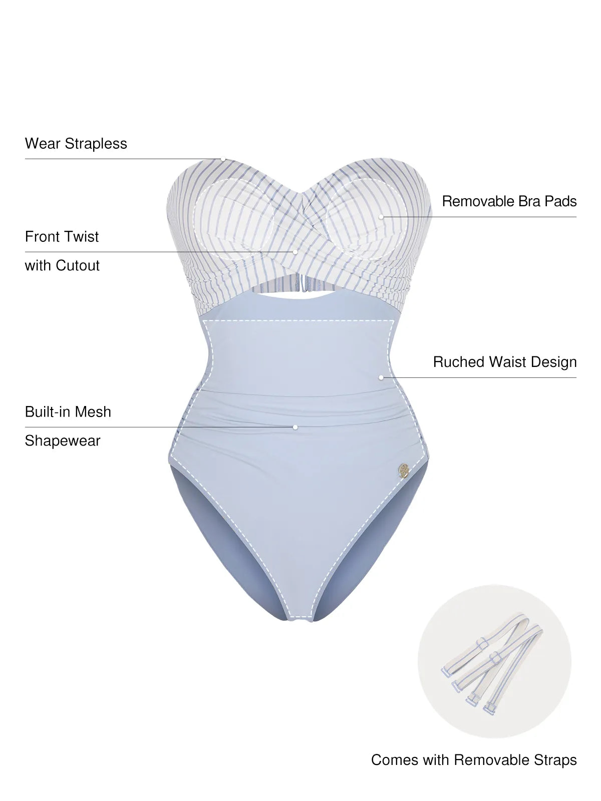 Twist & Shirred Sculpting One-Piece with Removable Straps