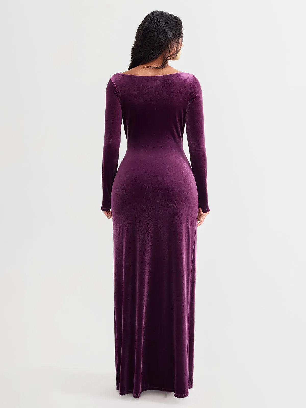 Velvet Draped Long Sleeve Sculpting Column Gown