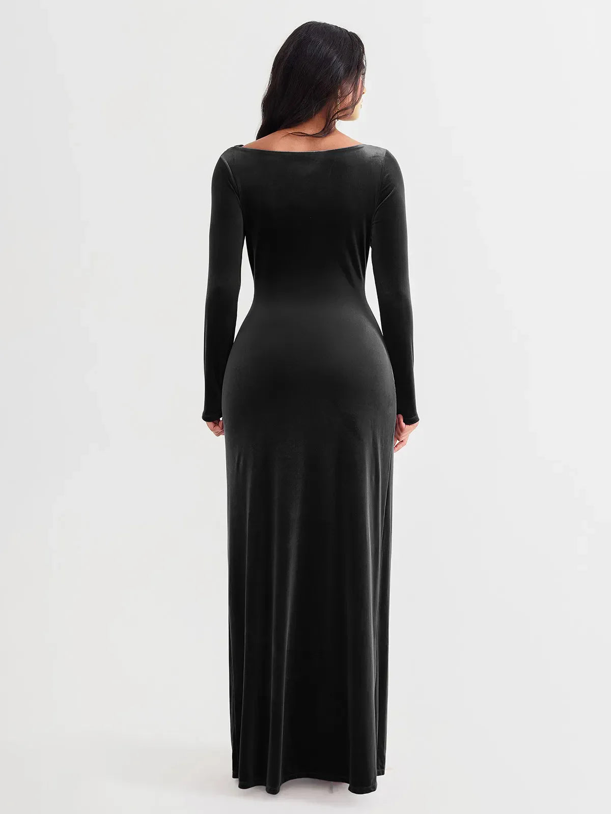Velvet Draped Long Sleeve Sculpting Column Gown
