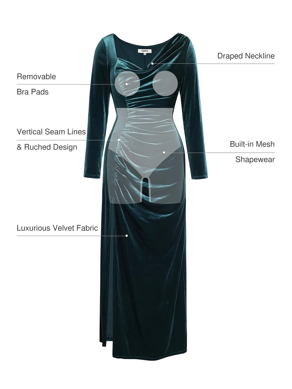Velvet Draped Long Sleeve Sculpting Column Gown