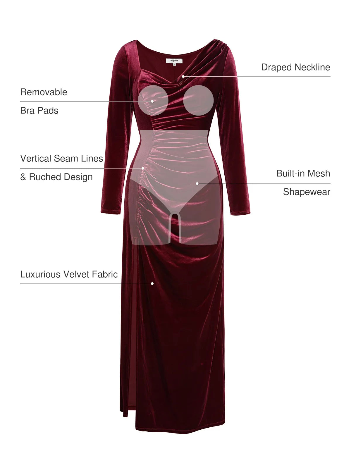 Velvet Draped Long Sleeve Sculpting Column Gown