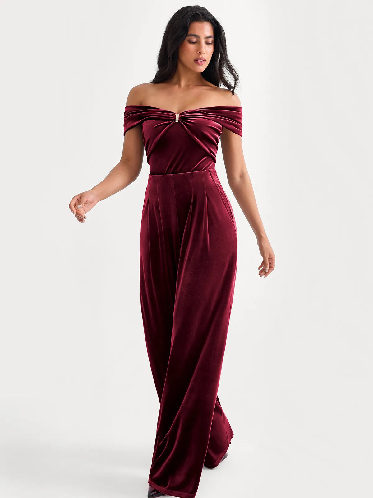 Velvet Wide-Leg Sculpting Trousers