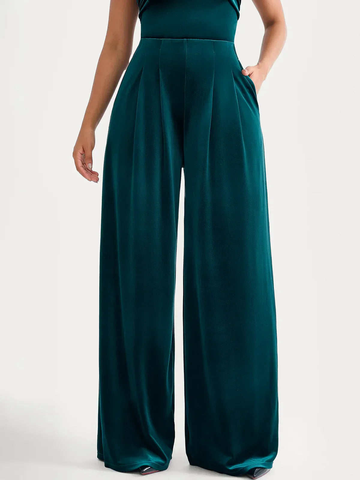 Velvet Wide-Leg Sculpting Trousers
