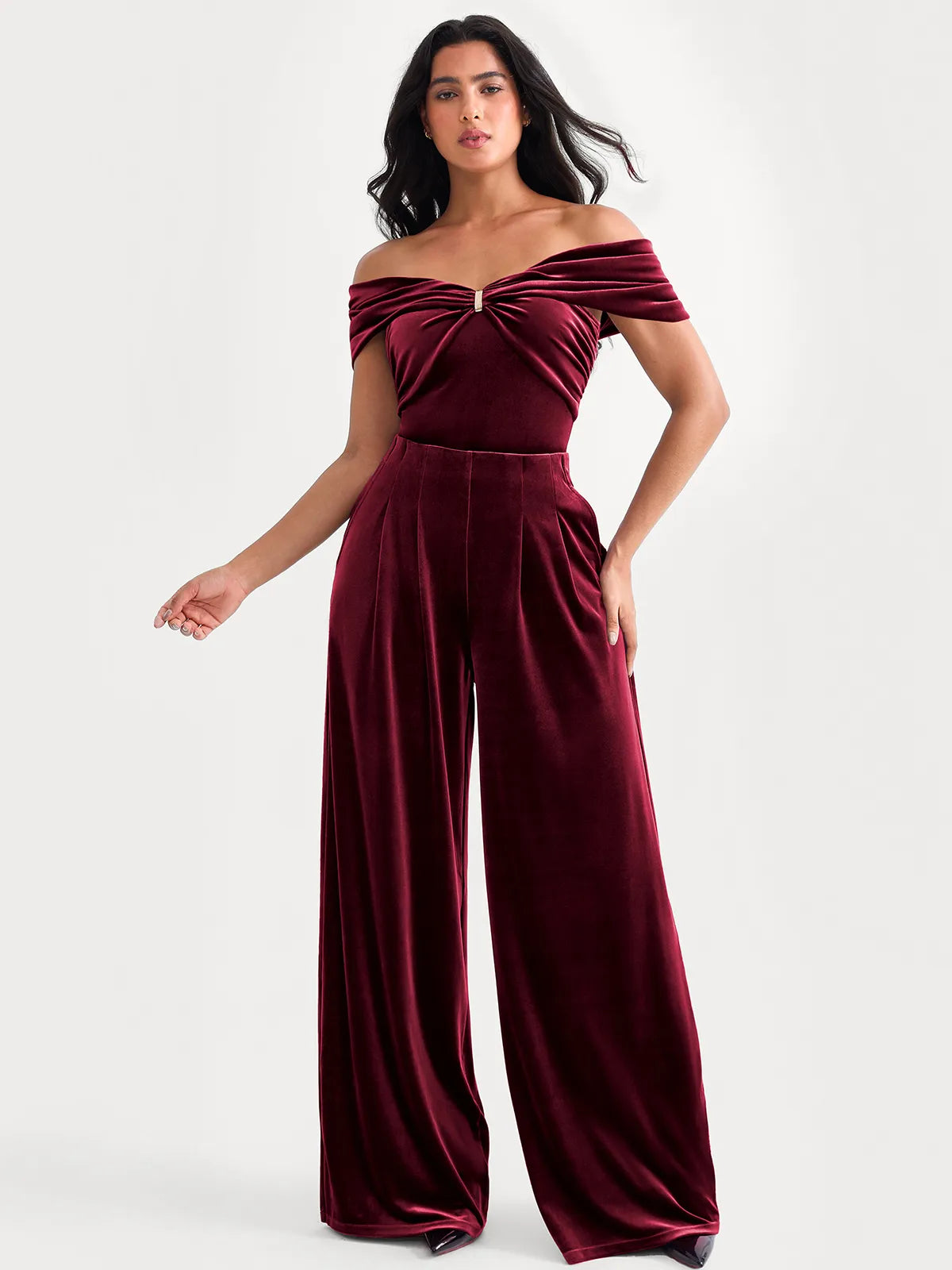 Velvet Wide-Leg Sculpting Trousers